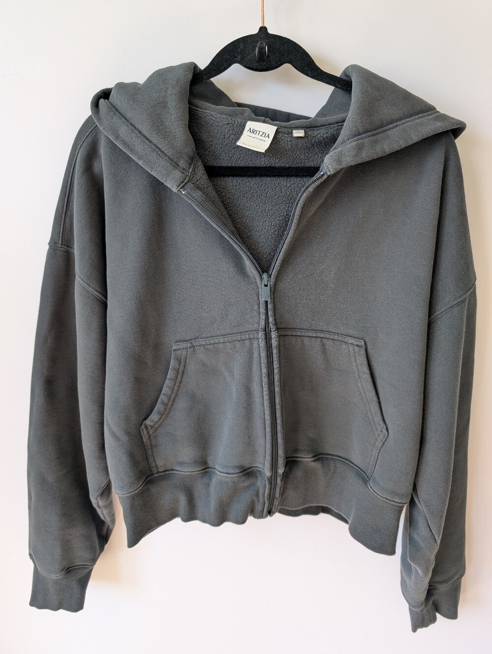 Aritzia Sweatfleece Boyfriend Fit Zip Hoodie - Dark Green (Size XL)